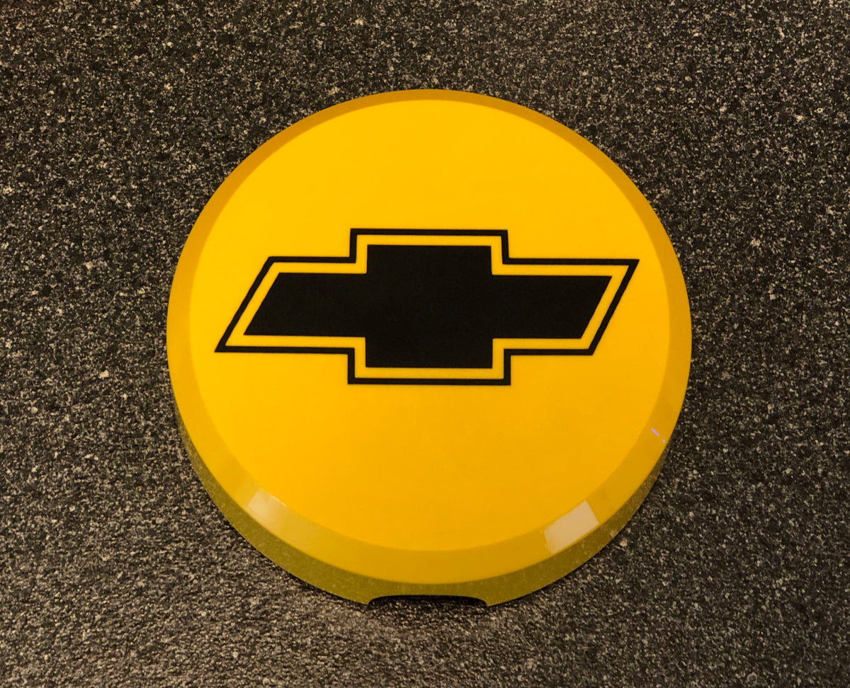 KC Daylighter Chevy Bowtie Hard Light Cover Yellow w/ Black Decals 6