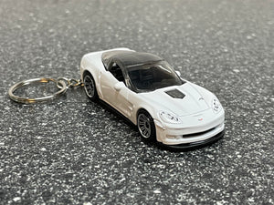 2008 Corvette ZR1 C6 White Keychain Diecast Car Hot Wheels Matchbox