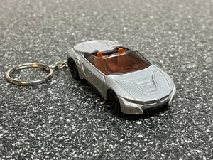 BMW i8 Roadster Convertible Keychain Silver Hot Wheels Matchbox