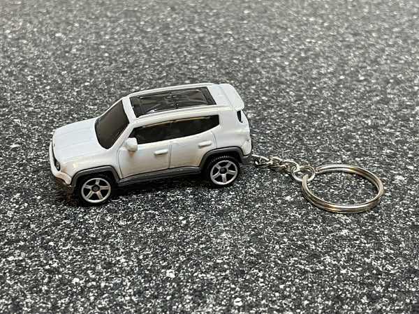 Jeep Renegade 4x4 White Keychain Diecast Car Matchbox Hot Wheels