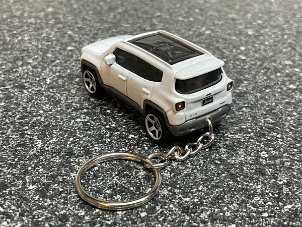 Jeep Renegade 4x4 White Keychain Diecast Car Matchbox Hot Wheels