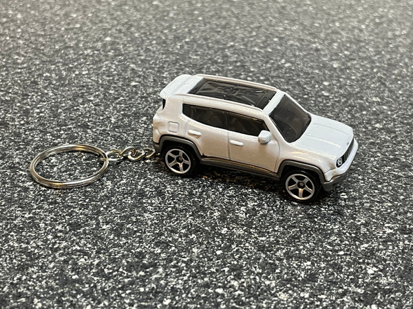 Jeep Renegade 4x4 White Keychain Diecast Car Matchbox Hot Wheels