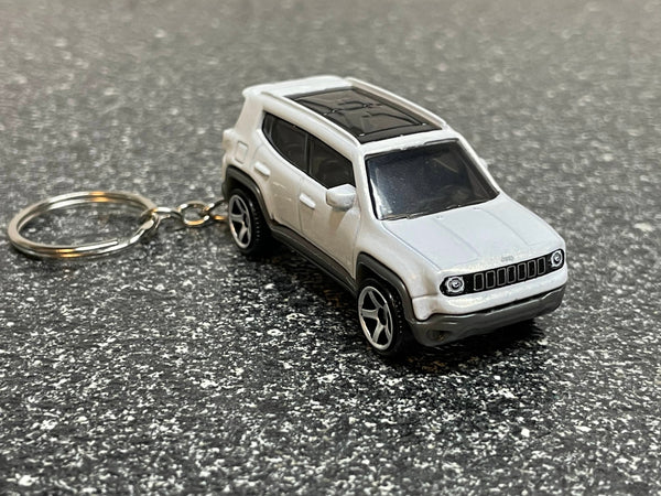 Jeep Renegade 4x4 White Keychain Diecast Car Matchbox Hot Wheels