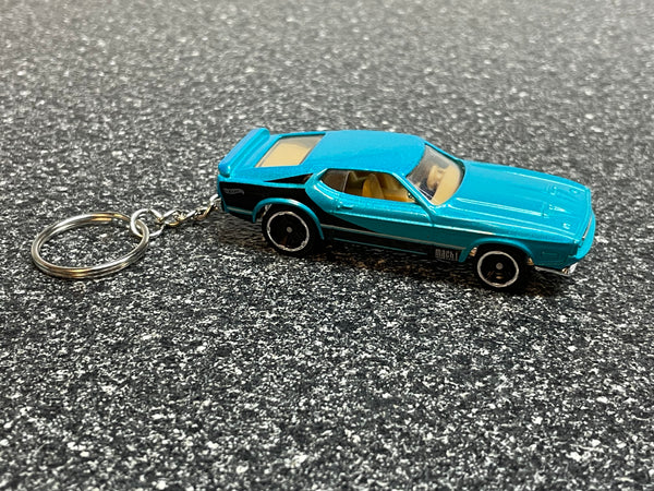 1971 Mustang Mach 1 Blue Keychain Diecast Car Hot Wheels Muscle Car
