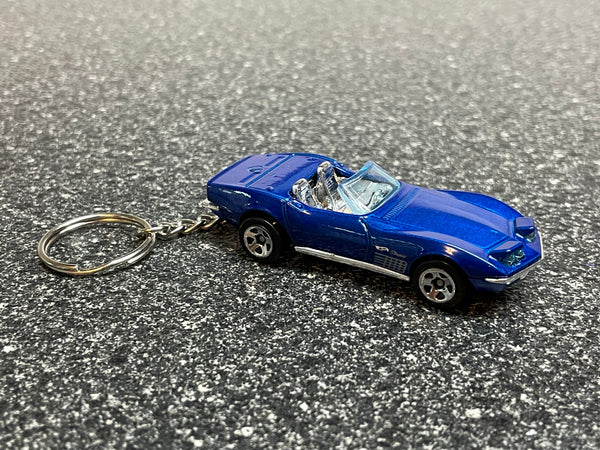 1972 Corvette Stingray Convertible Keychain Blue Diecast Car Hot Wheels Matchbox