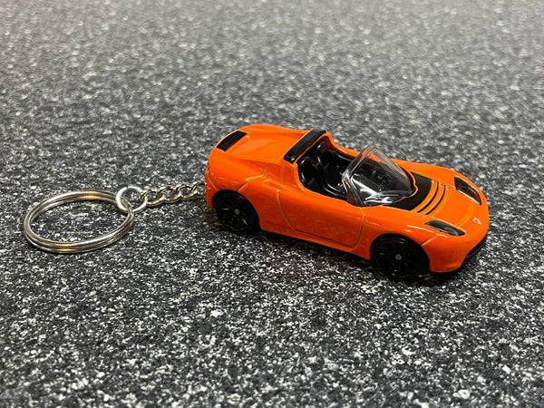 Tesla Roadster Orange Keychain Diecast Car Hot Wheels Matchbox