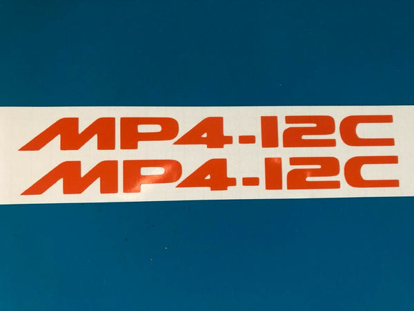 2x McLaren MP4-12C Logo Vinyl Sticker Decal 4" 6" 8" 10" 12" 16" 20" 24" 30"  Multiple Colors